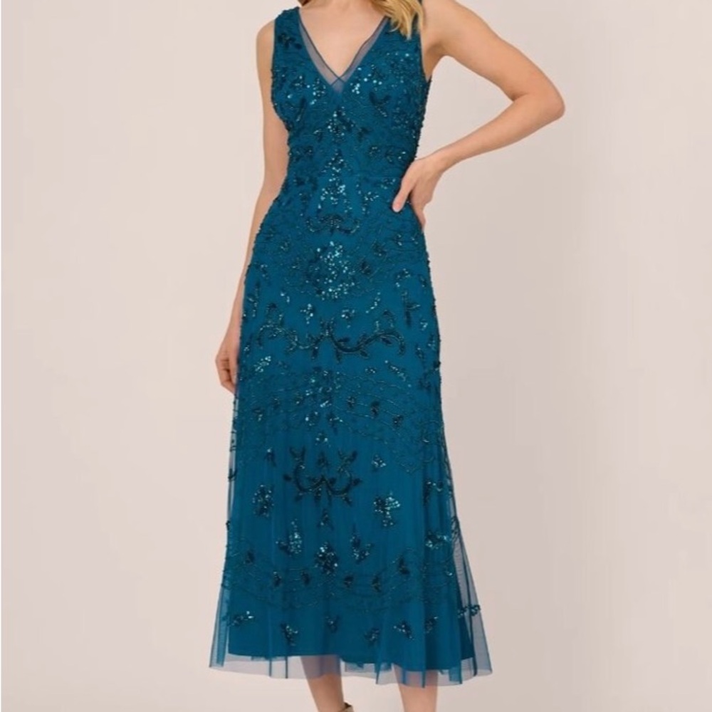 Adrianna Papell Teal Sequin Dress